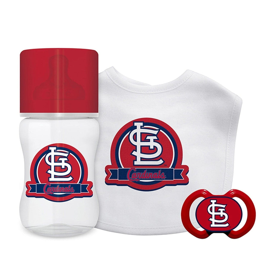 St. Louis Cardinals 3-Piece Baby Gift Set Unisex BPA-Free Pacifier Bottle Bib Image 1