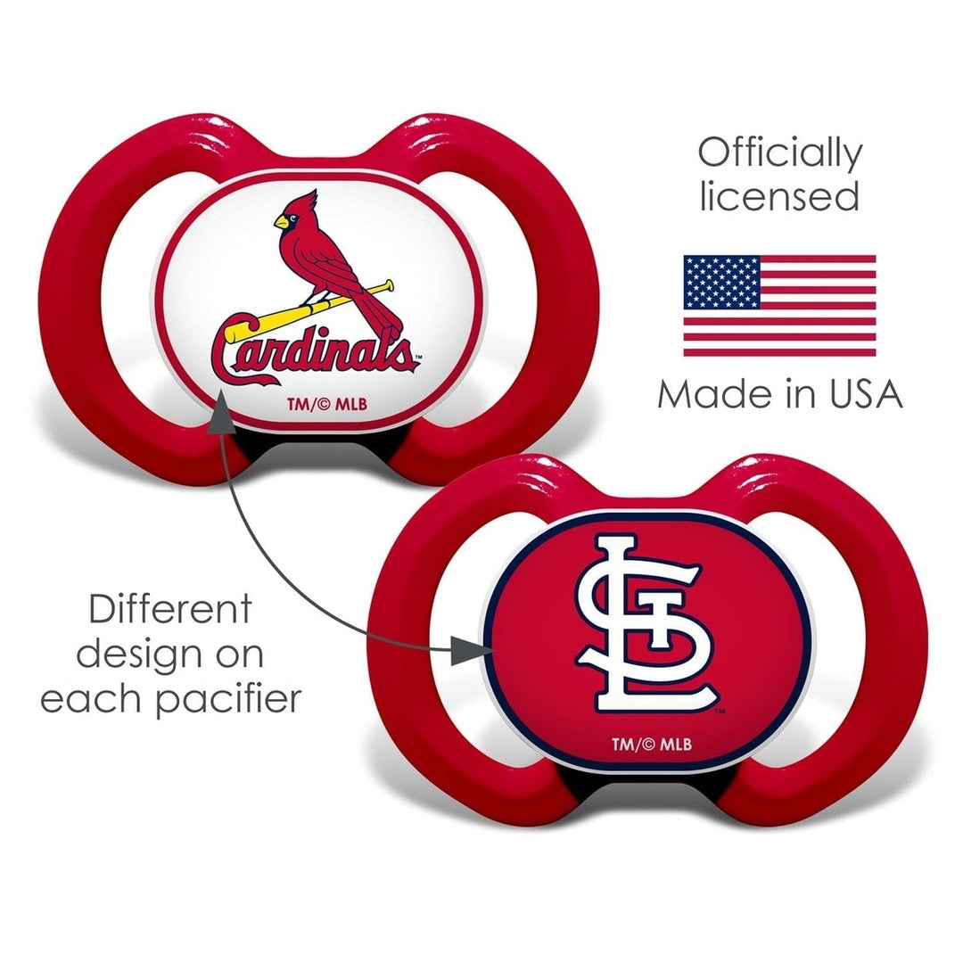 St. Louis Cardinals Pacifier 2-Pack MLB Baby Soothing Silicone BPA-Free Infants Image 4