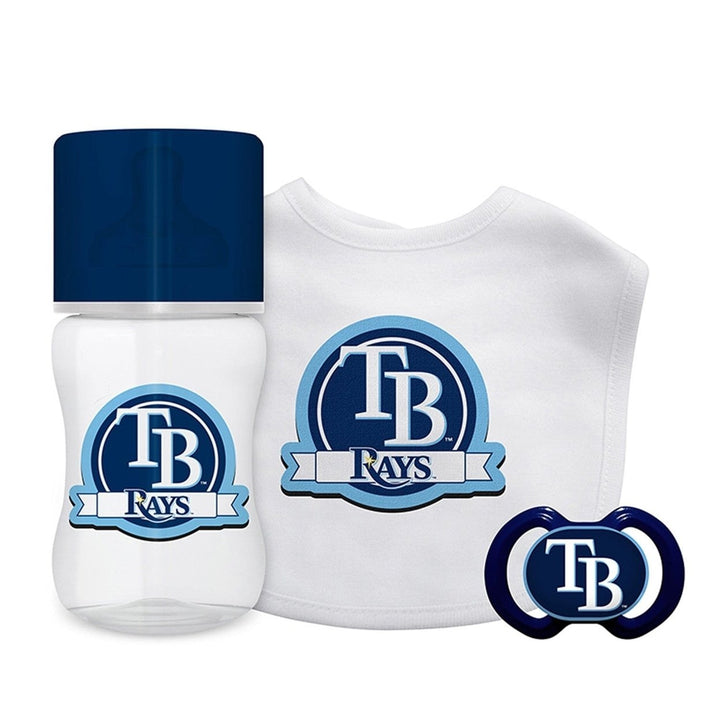 Tampa Bay Rays 3-Piece Baby Gift Set BPA-Free Cotton Bib Pacifier Bottle Image 1