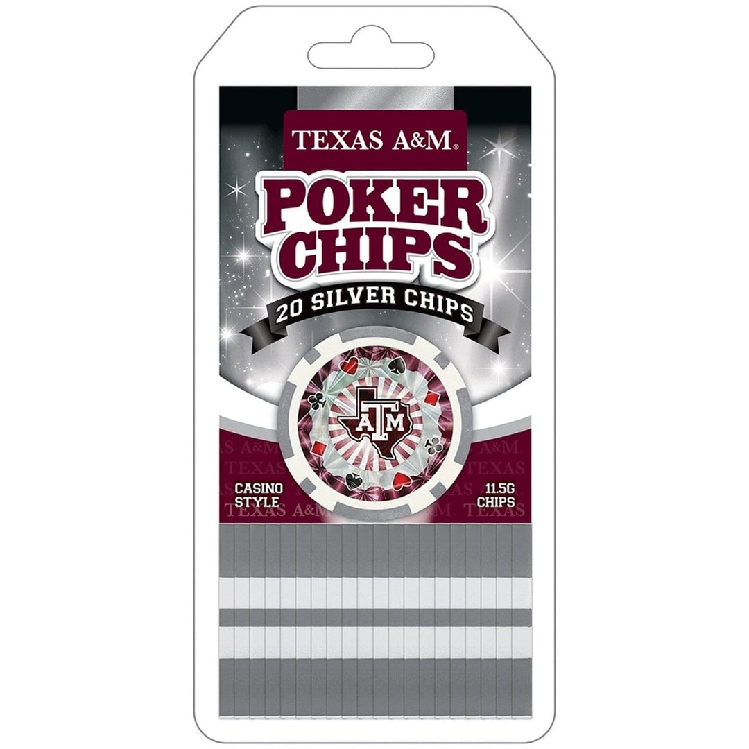 Texas AandM Aggies Poker Chips Silver Collectors Edition 20 Casino Style Chips Image 1