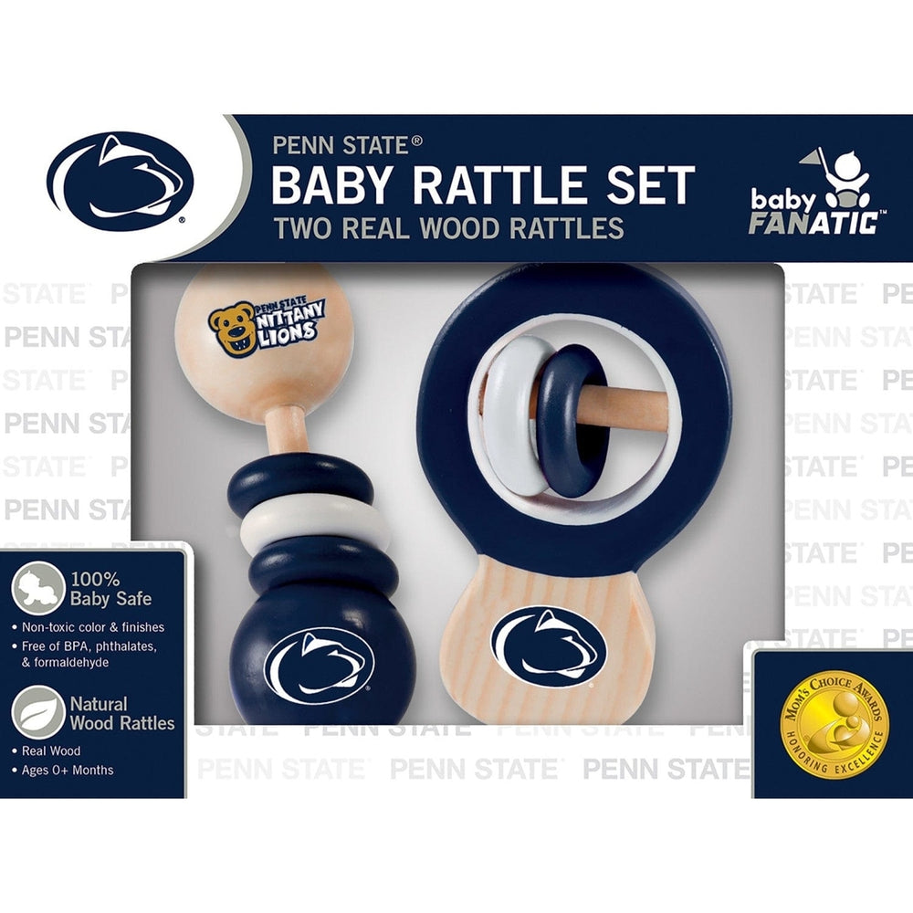 Penn State Nittany Lions Baby Rattles 2-Pack Wood Non-Toxic Toys for Infants Image 2