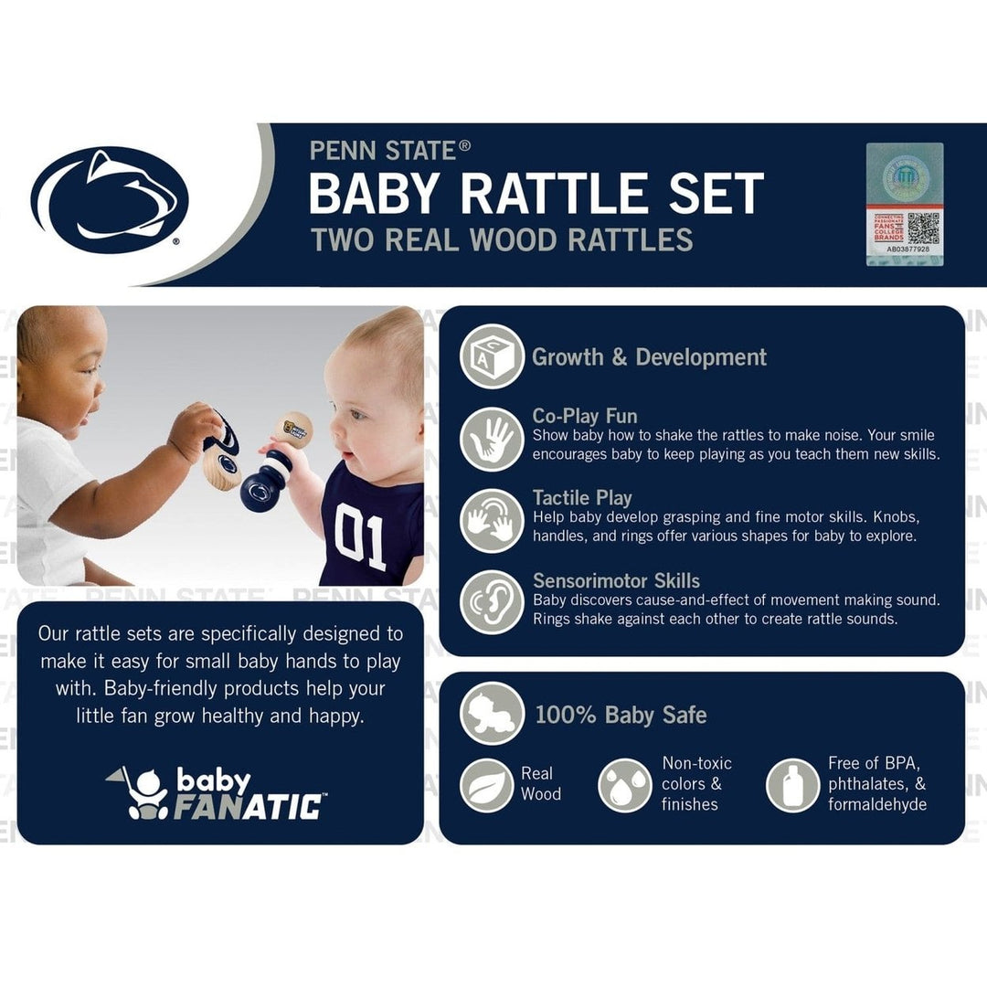 Penn State Nittany Lions Baby Rattles 2-Pack Wood Non-Toxic Toys for Infants Image 3