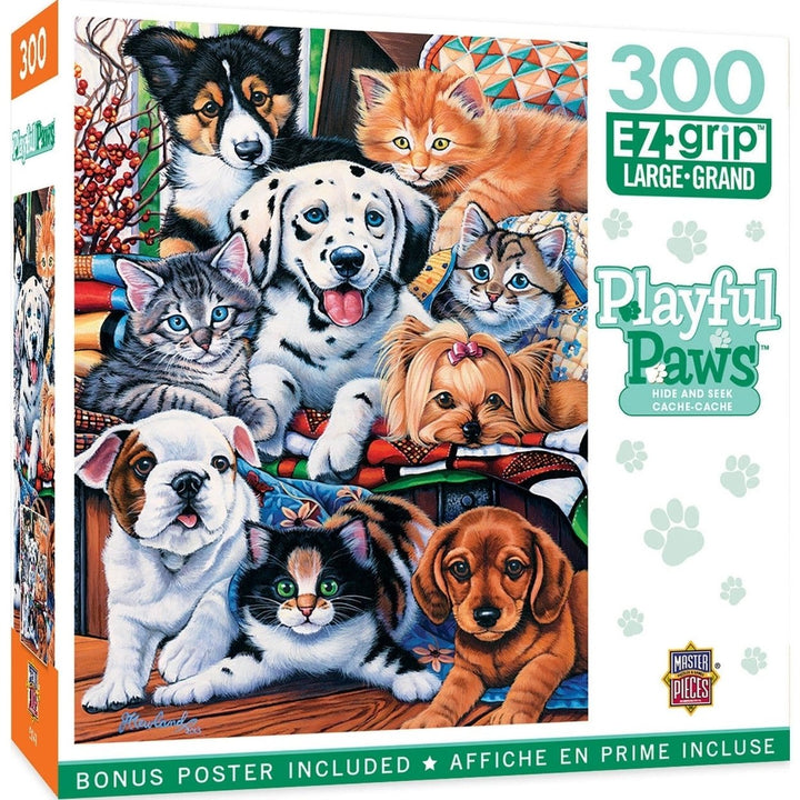 MasterPieces Playful Paws Hide and Seek 300 Piece EZ Grip Jigsaw Puzzle 18x24 Image 1