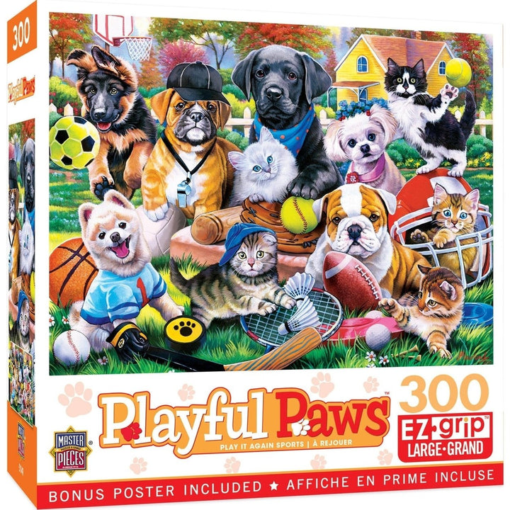 Playful Paws 300 Piece EZ Grip Jigsaw Puzzle MasterPieces Kittens and Puppies 18x24 Image 1