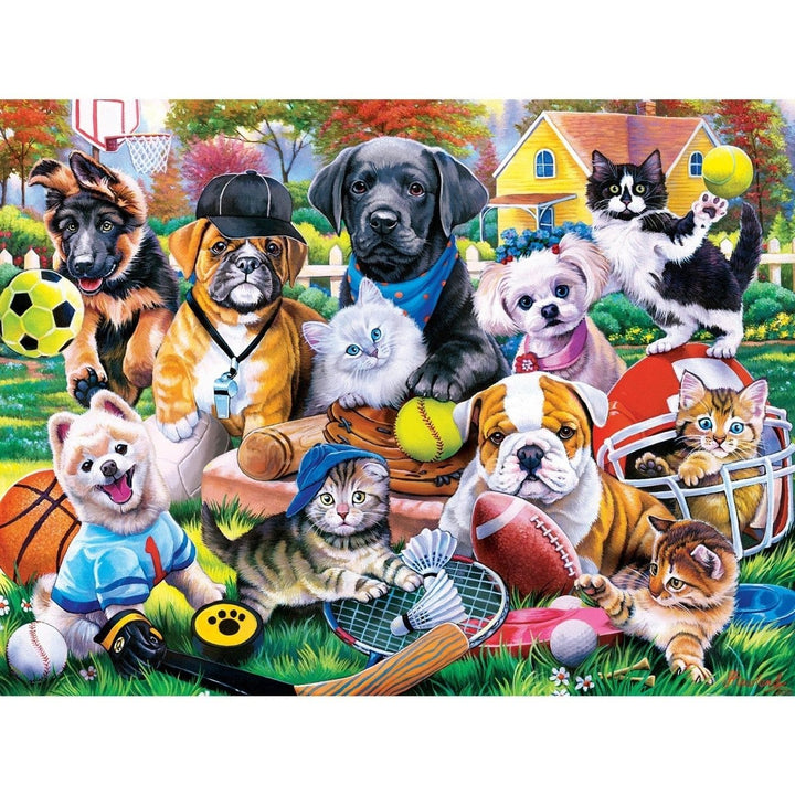 Playful Paws 300 Piece EZ Grip Jigsaw Puzzle MasterPieces Kittens and Puppies 18x24 Image 2