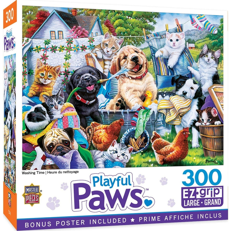 MasterPieces Playful Paws 300PC EZ Grip Puzzle Kittens Puppies 18x24 Inches Image 1