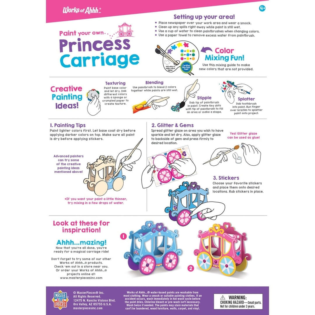 Princess Carriage Wood Craft Paint Kit Non-Toxic Acrylic Gems Glitter Guide Image 4