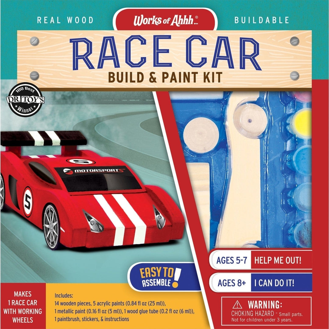 Race Car Buildable Wood Craft and Paint Kit Non-Toxic Acrylic Paints Included Image 1