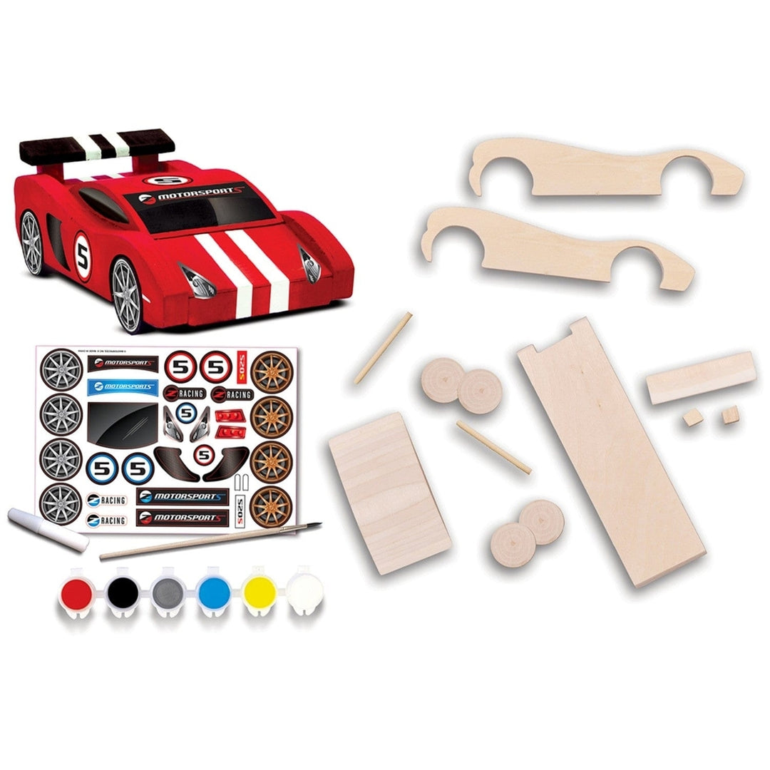 Race Car Buildable Wood Craft and Paint Kit Non-Toxic Acrylic Paints Included Image 2