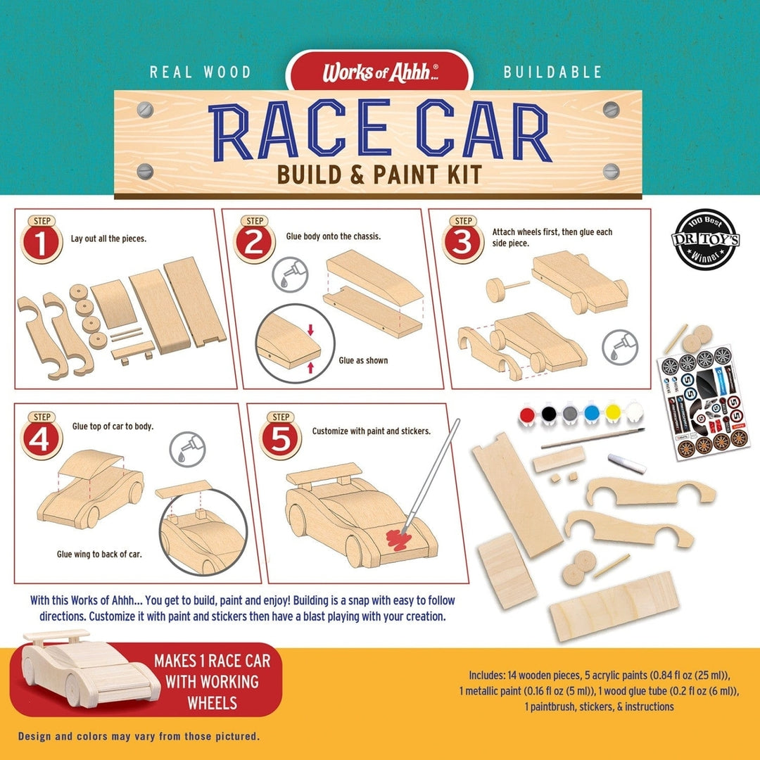 Race Car Buildable Wood Craft and Paint Kit Non-Toxic Acrylic Paints Included Image 3