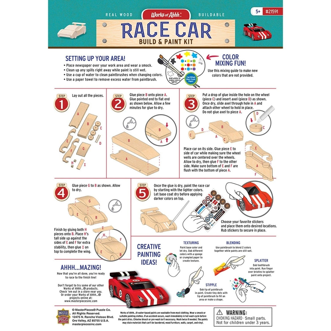 Race Car Buildable Wood Craft and Paint Kit Non-Toxic Acrylic Paints Included Image 4