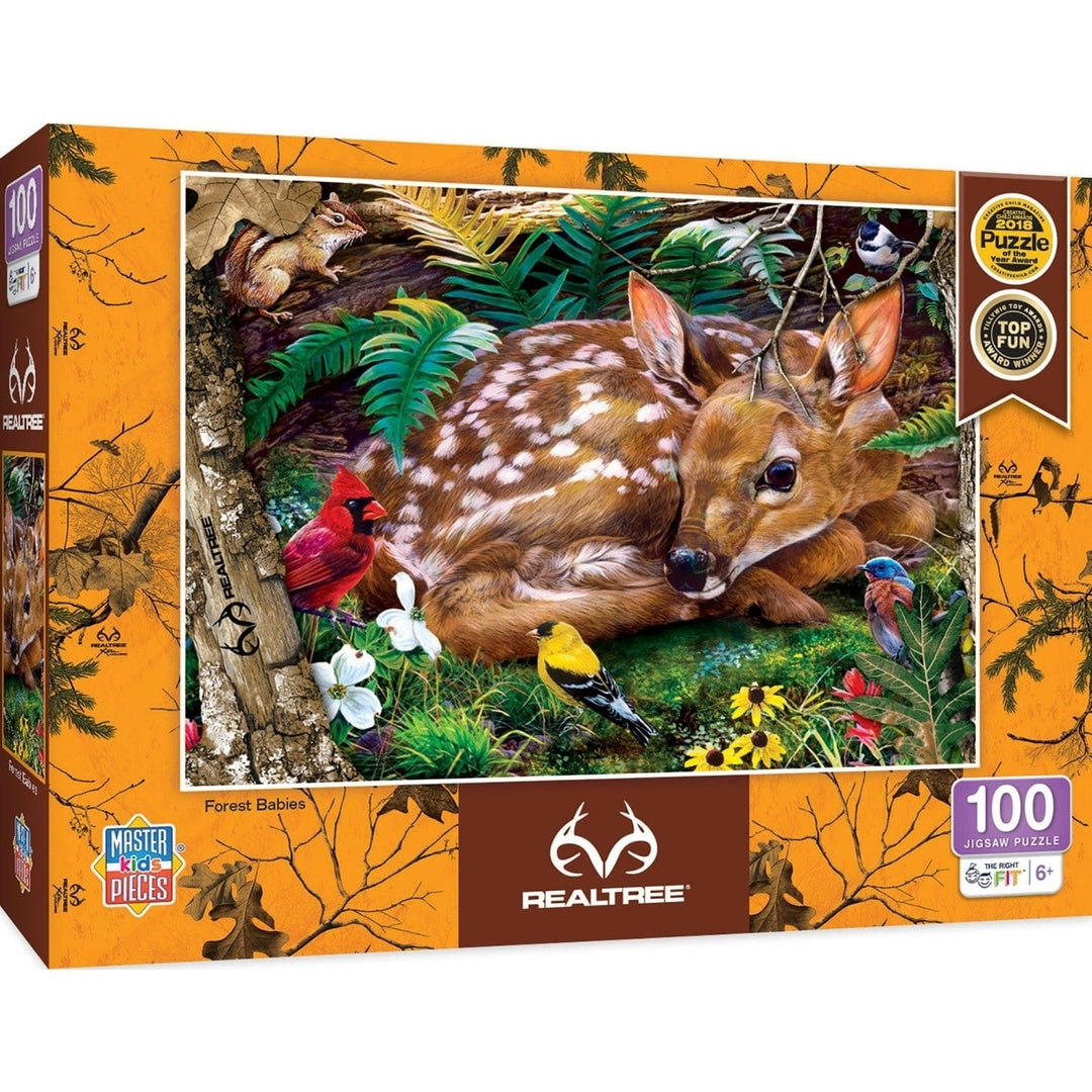 Realtree Forest Babies 100 Piece Jigsaw Puzzle 19x14 for Ages 6+ Kids Fun Image 1