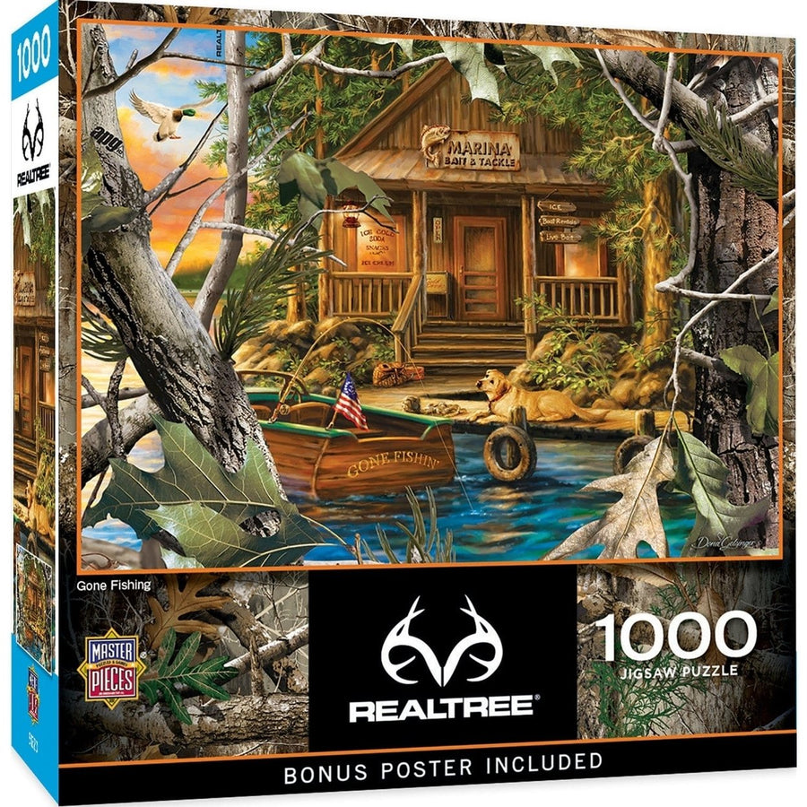 Realtree Gone Fishing 1000 Piece Jigsaw Puzzle 19.25x26.75 Landscape Art Image 1