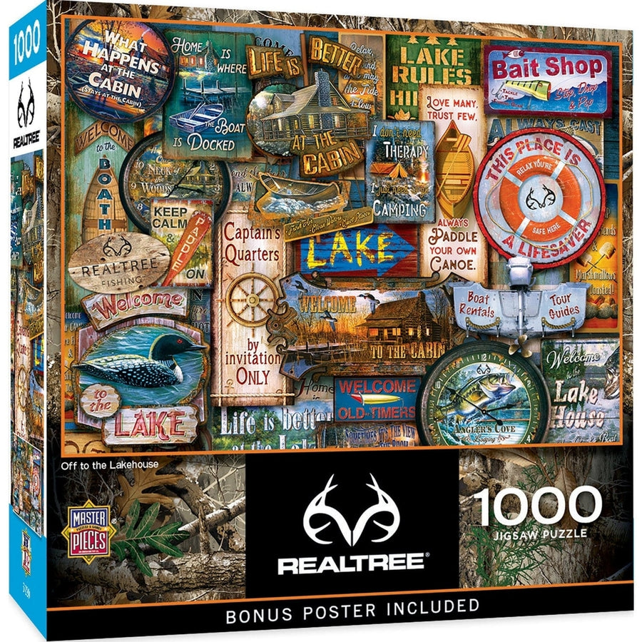 Realtree 1000 Piece Jigsaw Puzzle Cabin Signs 19.25 x 26.75 Eco-Friendly Chipboard Image 1