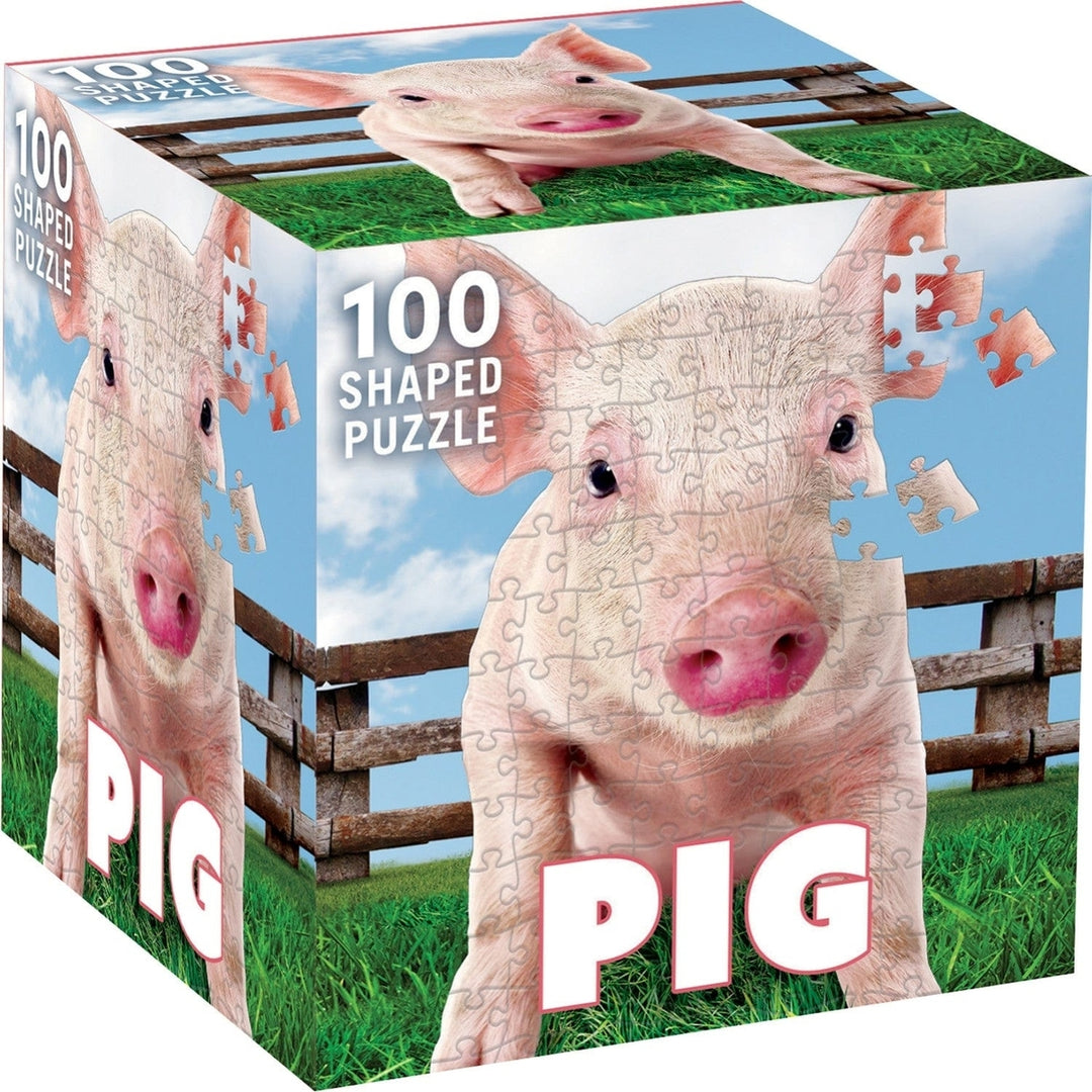 Pig 100 Piece Jigsaw Puzzle Eco-Friendly Recycled Board Piglet in Grass Image 1