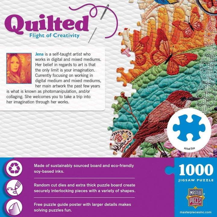 Quilted 1000 Piece Puzzle Flight of Creativity Colorful Quilters Table Scene Image 3