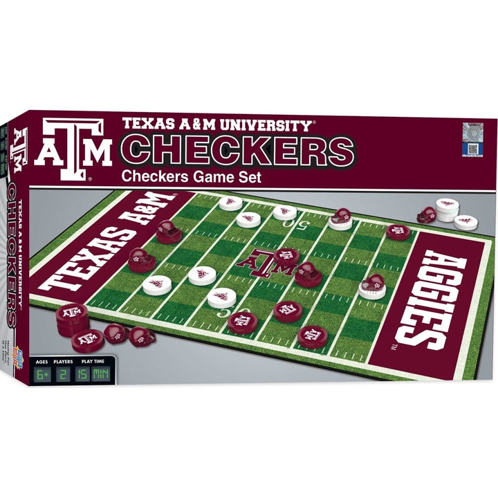 Texas AandM Aggies Checkers Board Game NCAA 24 Pieces Adults Kids 13x21.375 inches Image 1