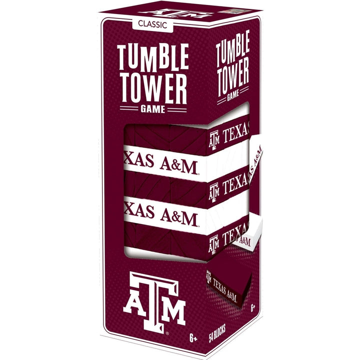 Texas AandM Aggies Tumble Tower Wooden Game NCAA 54 Blocks Stacking Challenge Image 1