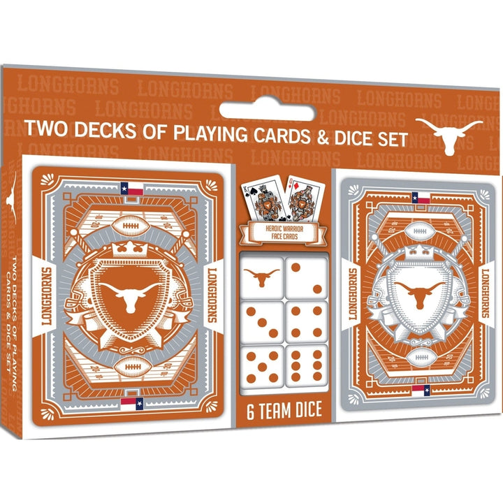 Texas Longhorns 2-Pack Playing Cards and Dice Set NCAA Casino Style Game Night Image 1