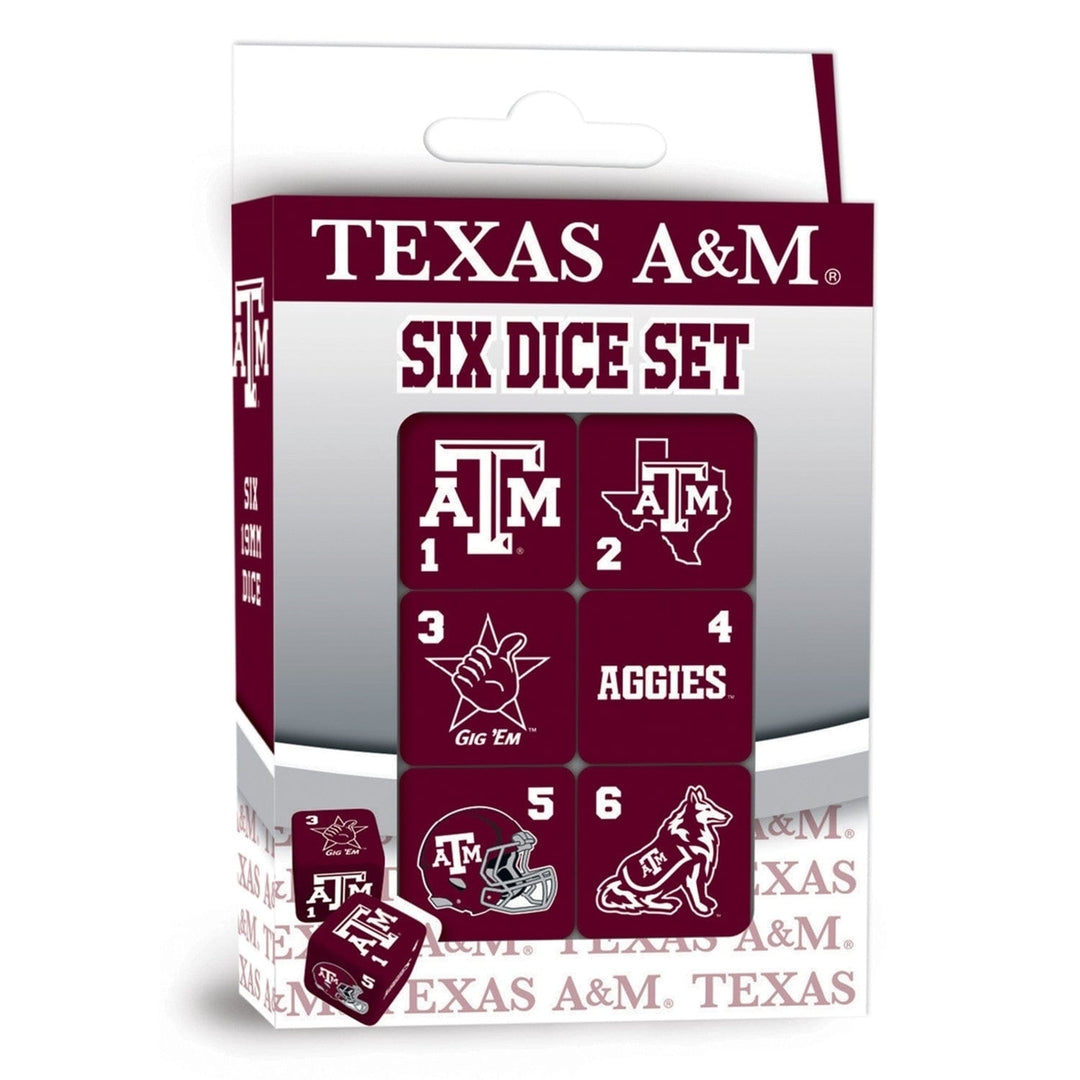 Texas AandM Dice Set 19mm 6-Piece D6 Gaming Dice with Aggies Logo Colors Image 1