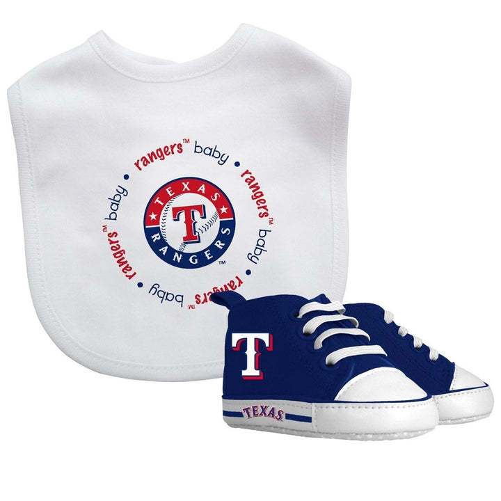 Texas Rangers 2 Piece Baby Gift Set Bib and Pre-Walkers Team Logo 100% Cotton Image 1