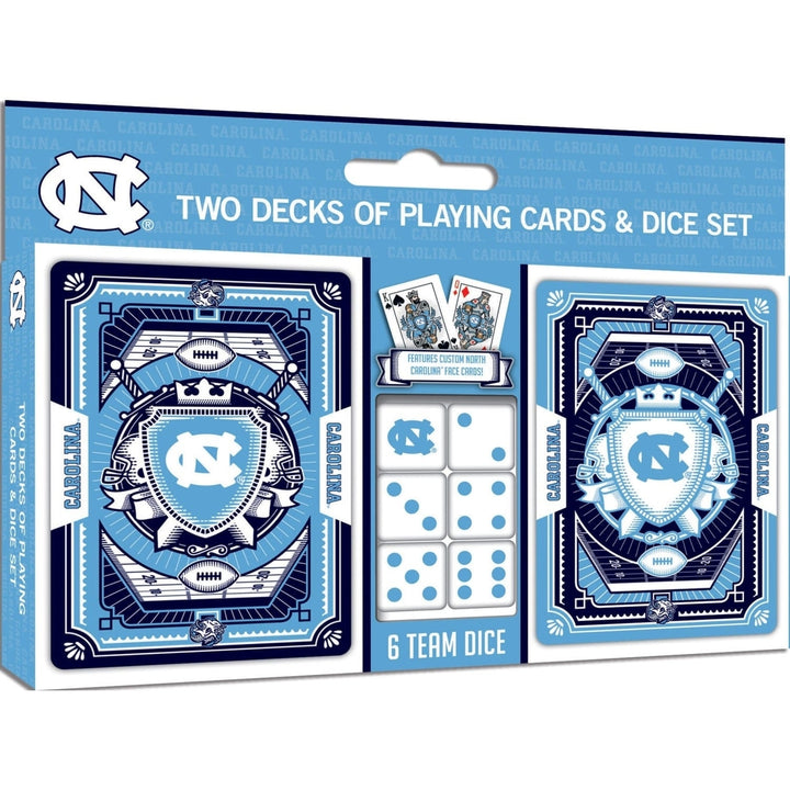 UNC Tar Heels 2-Pack Playing Cards and Dice Set Casino Style Gaming Accessories Image 1