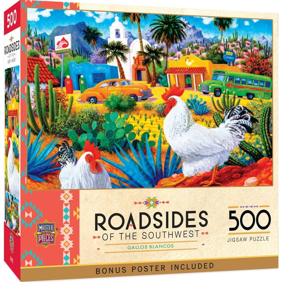 MasterPieces 500 Piece Jigsaw Puzzle Roadsides of the Southwest Gallos Blancos 21x15 Image 1