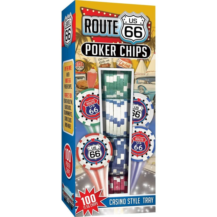 Route 66 Poker Chips Set 100 Casino-Style 11.5g Heavy Chips Black Tray Image 1