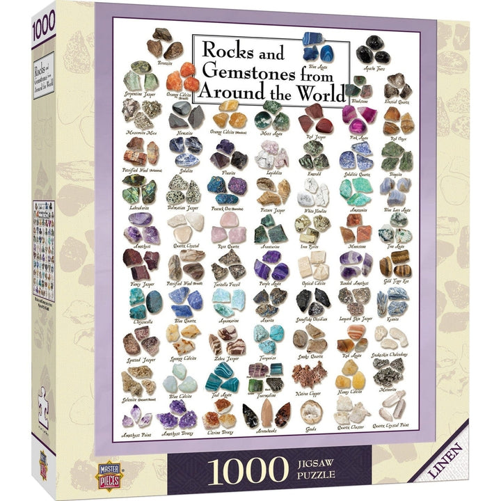 Rocks Gemstones Worldwide 1000 Piece Jigsaw Puzzle Hand-Drawn Art Quality Board Image 1