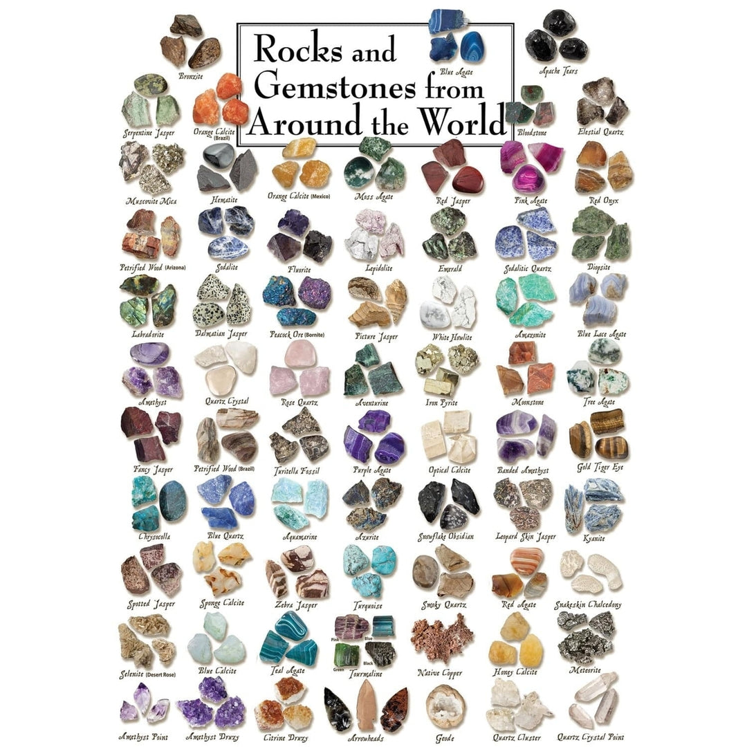 Rocks Gemstones Worldwide 1000 Piece Jigsaw Puzzle Hand-Drawn Art Quality Board Image 2