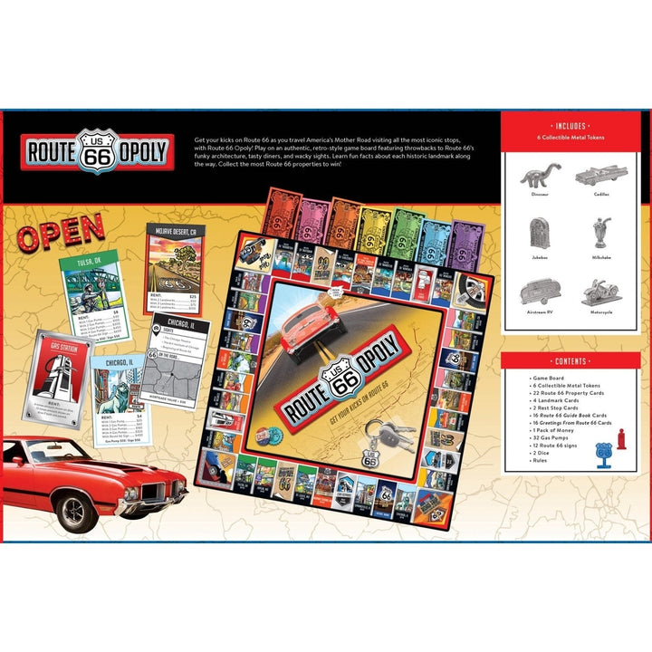 Route 66 Opoly Board Game for 2-6 Players Ages 8 Retro Travel Collectible Tokens Image 3