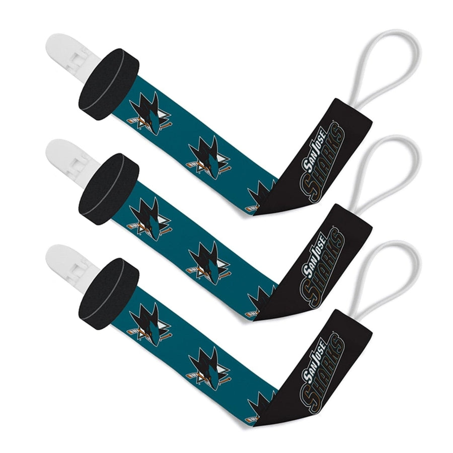 San Jose Sharks Pacifier Clip 3-Pack NHL BabyFanatic Team Logo Clips Image 1