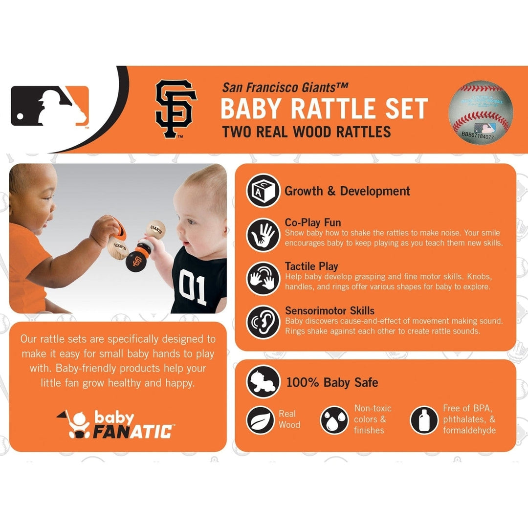 San Francisco Giants Baby Rattles 2-Pack Non-Toxic Wood Infant Toys Image 3