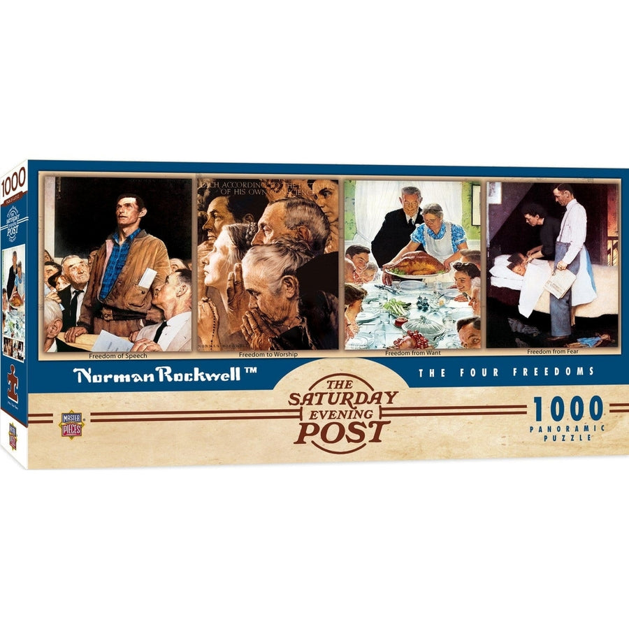 MasterPieces Four Freedoms 1000 Piece Panoramic Jigsaw Puzzle 13x39 Recycled Image 1