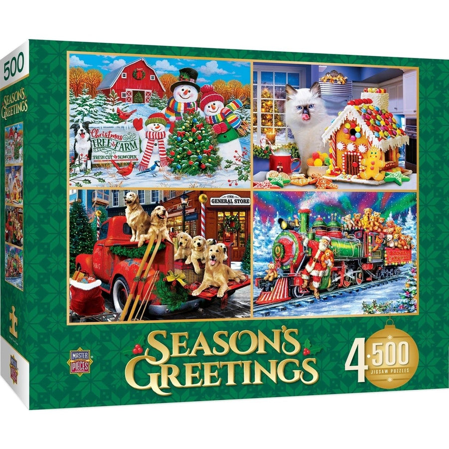 Seasons Greetings 500 Piece Jigsaw Puzzle 4-Pack Holiday Family Fun Image 1