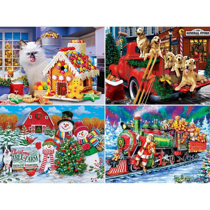 Seasons Greetings 500 Piece Jigsaw Puzzle 4-Pack Holiday Family Fun Image 2