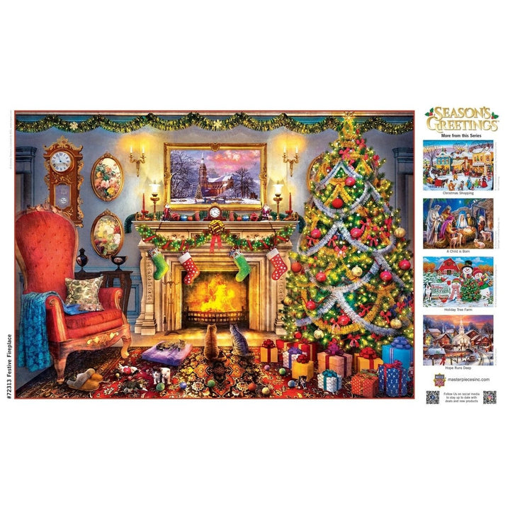 Festive Fireplace 1000 Piece Jigsaw Puzzle Cozy Christmas Living Room Scene Image 4