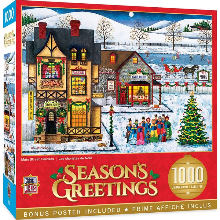 MasterPieces 1000 Piece Jigsaw Puzzle Seasons Greetings Main Street Carolers Image 1