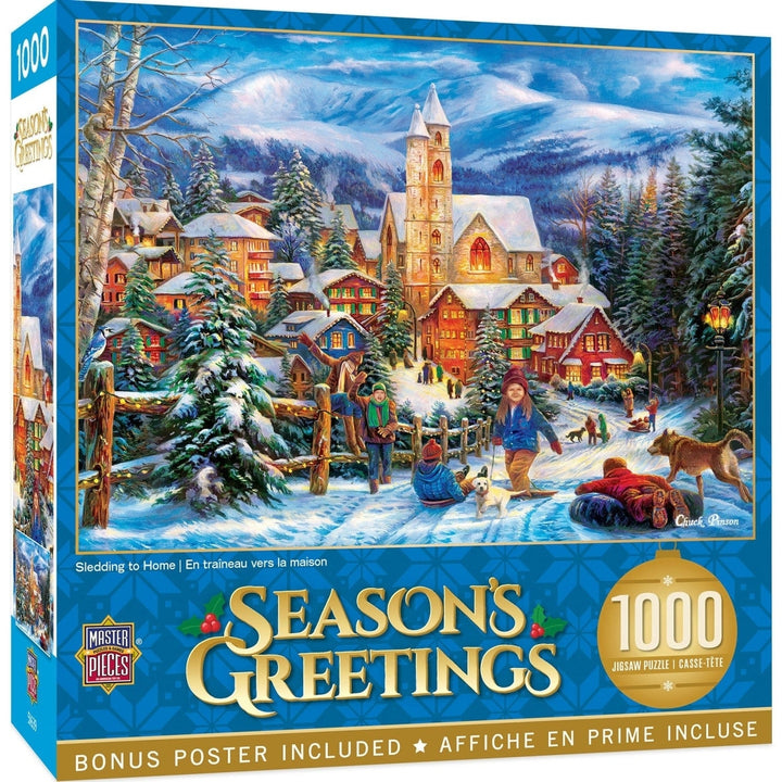 MasterPieces 1000 Piece Sledding Home Jigsaw Puzzle Holiday Fun 19.25"x26.75" Image 1