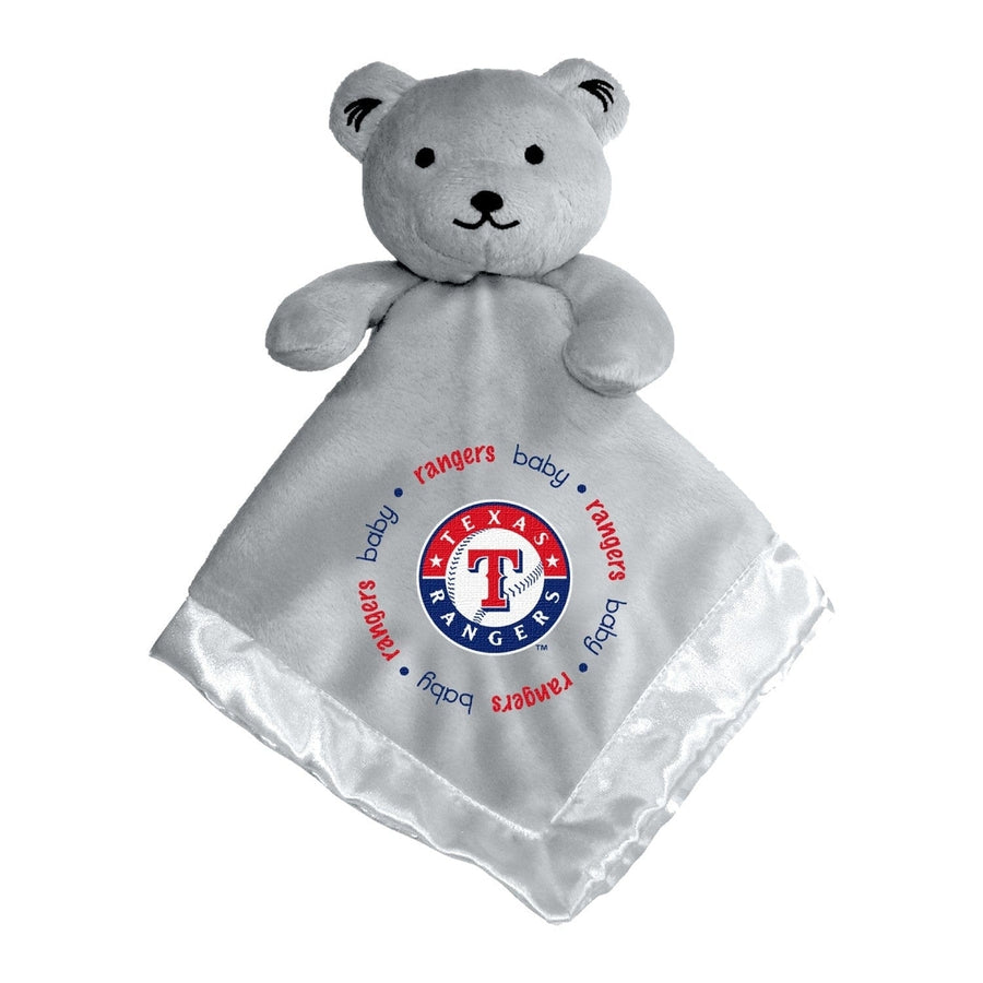 Texas Rangers Security Bear Gray Plush Baby Buddy 14x14 Soft Satin Lining Image 1