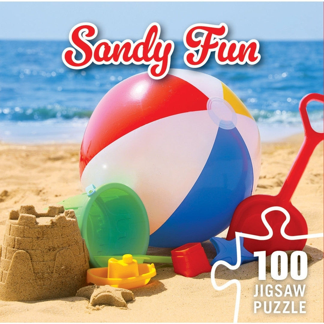 Sandy Fun 100 Piece Jigsaw Puzzle Beach Scene with Bucket and Sand Castle Image 3