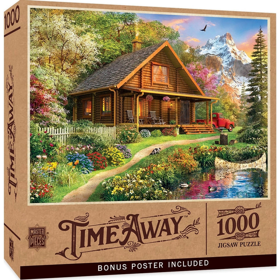 MasterPieces 1000 Piece Jigsaw Puzzle Time Away Mountain Cabin 19.25x26.75 Image 1