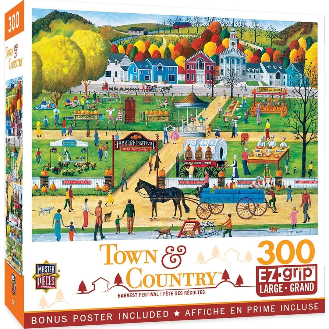 Town and Country Harvest Festival 300 Piece EZ Grip Jigsaw Puzzle 18x24 Recycled Image 1