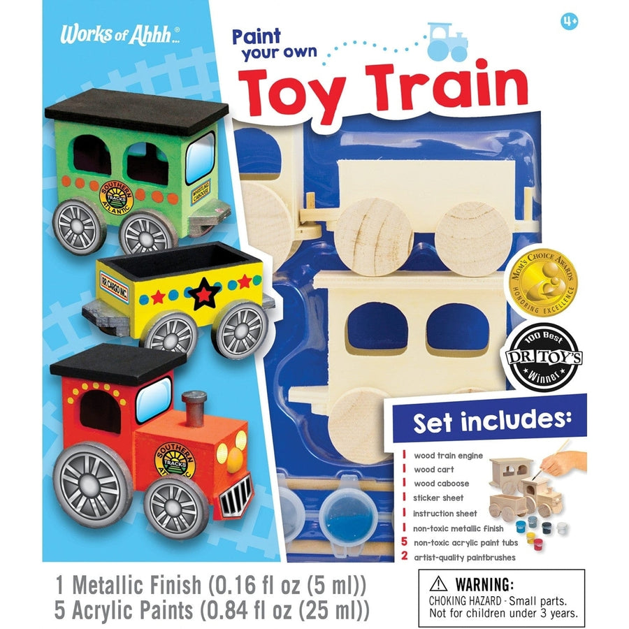 Wood Toy Train Craft and Paint Kit Non-Toxic Paints Brushes Sticker Sheet Image 1