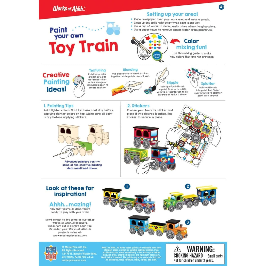 Wood Toy Train Craft and Paint Kit Non-Toxic Paints Brushes Sticker Sheet Image 4