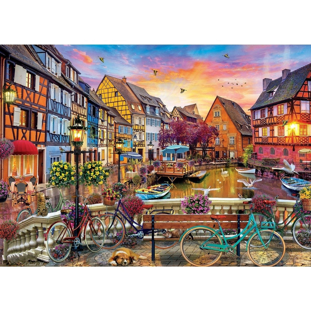 Colmar Cycling 500 Piece Jigsaw Puzzle Travel Diary Scenic Bridge Canal Sunset Image 2