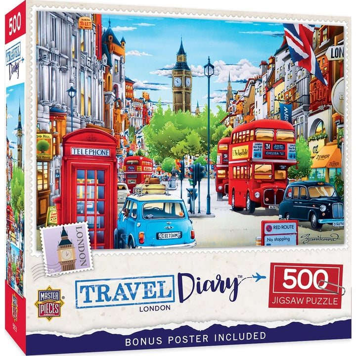 MasterPieces Travel Diary London 500 Piece Jigsaw Puzzle 21x15 Recycled Material Image 1