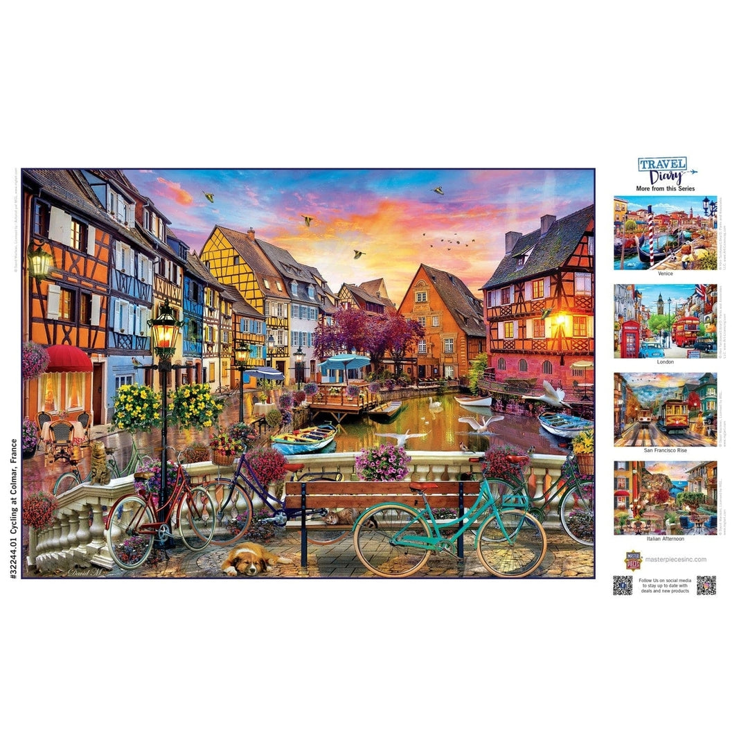 Colmar Cycling 500 Piece Jigsaw Puzzle Travel Diary Scenic Bridge Canal Sunset Image 4