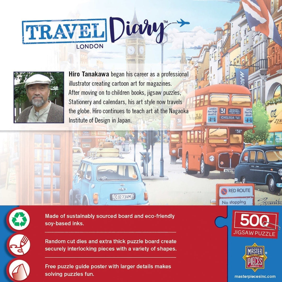 MasterPieces Travel Diary London 500 Piece Jigsaw Puzzle 21x15 Recycled Material Image 3