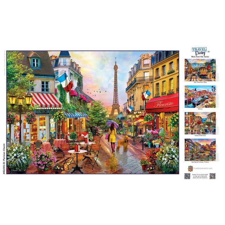 Parisian Charm 500 Piece Jigsaw Puzzle Travel Diary Eiffel Tower Street Scene Image 4